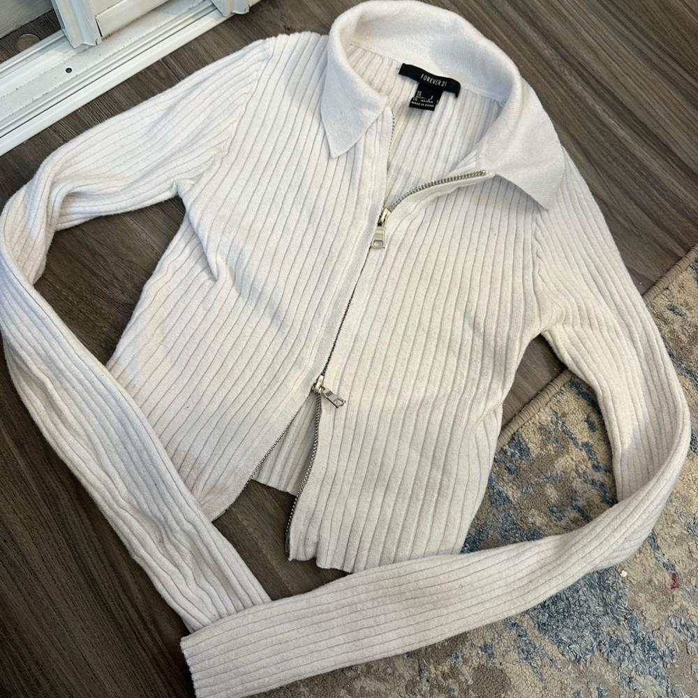 Forever 21 Cream Ribbed Cardigan